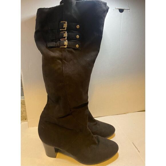 Kathy Van Zeeland Black Suede  knee high Heel Boot‎ 7.5 - Picture 1 of 6